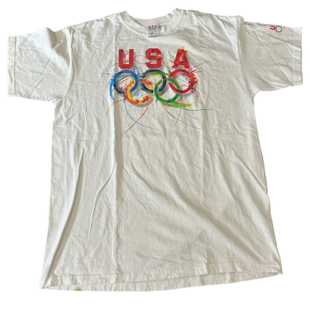 Vintage 2008 USA Olympics Logo White Graphic Tshirt Size Men’s Large Colorful